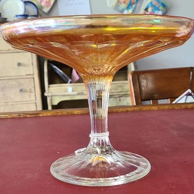 Carnival Glass Compote  -  8 1/2 inches across and 6 1/2 tall