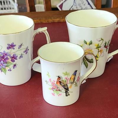 3 Bone China Mugs - England