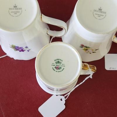 3 Bone China Mugs - England