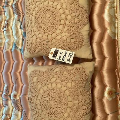 Two Tan Crochet Throw Pillows