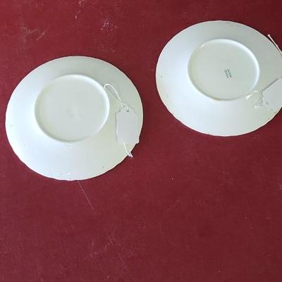 2 Dessert Plates with Brown Edges and Flowers - 6 1/2 inches across