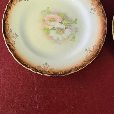 2 Dessert Plates with Brown Edges and Flowers - 6 1/2 inches across