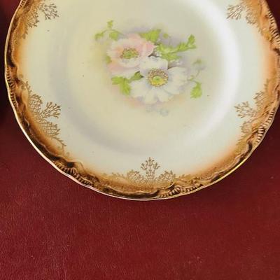 2 Dessert Plates with Brown Edges and Flowers - 6 1/2 inches across