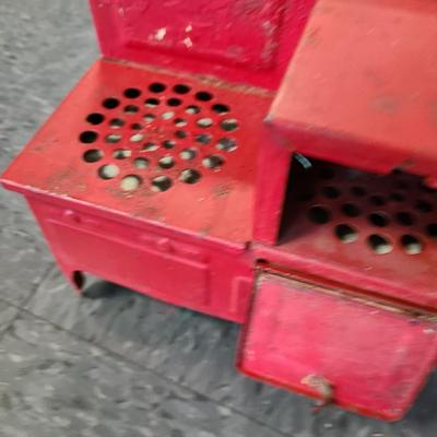 Red Vintage Metal Toy Stove  8 x 4 inches and 7 inches tall