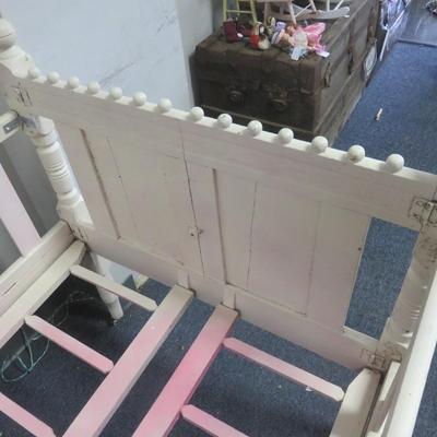 Vintage Fold-Up Wooden Oak Baby Crib - one damaged leg - 54 x 30 inches