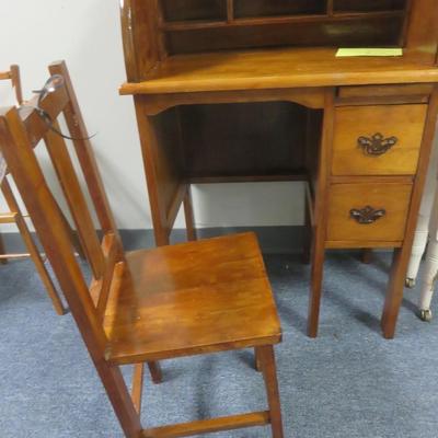 Child's Rolltop Desk and Chair - 24 x 15 inches and 36 1/2 tall