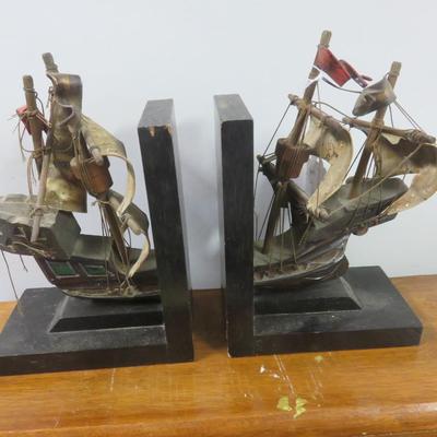 Wood Ship Bookends  6 x 3 1/2 inches and 9 inches tall to top of mast