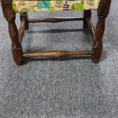 Oak Footstool with Child's Print Fabric - 13 x 12 inches