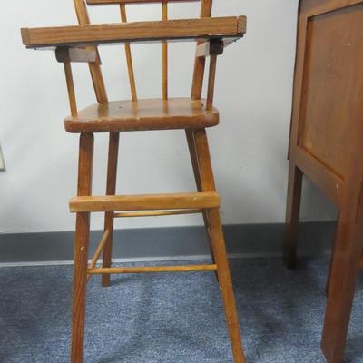 Vintage Wooden Doll High Chair - Seat measures 10 x 9 inches - 26 inches tall
