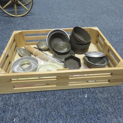 Child's Assorted Cookware and Wooden Box  15 x 11 inches