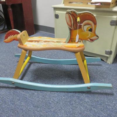 Vintage Disney Bambi Rocking Horse - Wooden - Rocker rails measure 29 x 13 inches