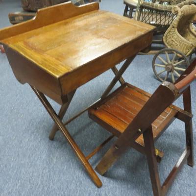 Child's Wooden Desk and Chair - 19 1/2 x 13 inches and 21 inches tall