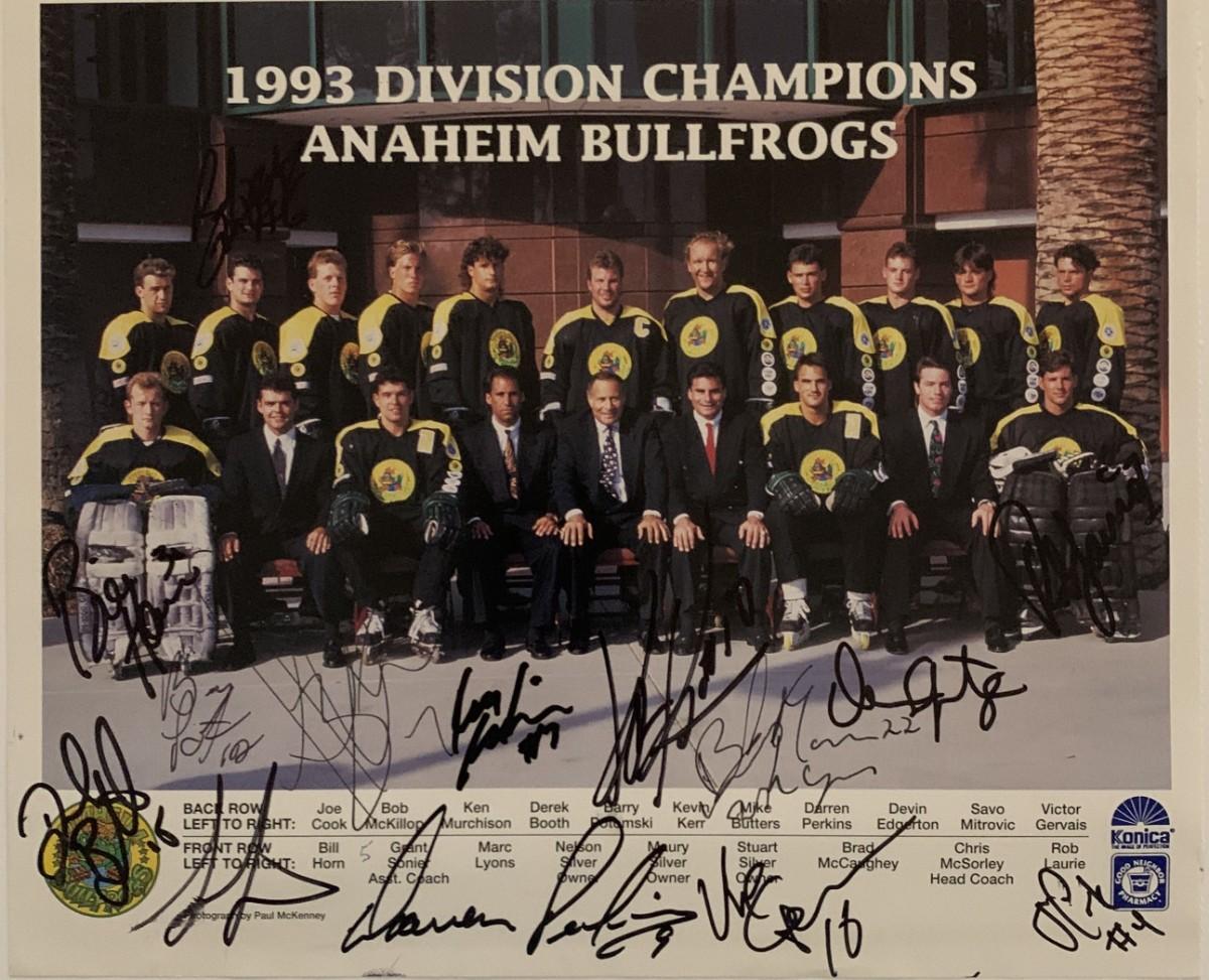 Anaheim Bullfrogs team signed photo