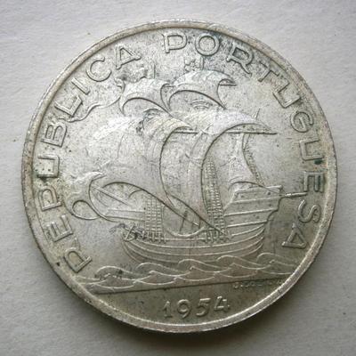 PORTUGAL 1954 10 Esc. Silver Coin
