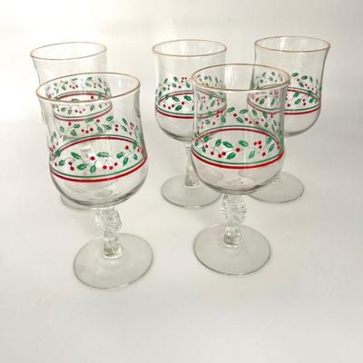 Vintage Holly Berry Bow Stem Goblets Arby's Promo Christmas Collection