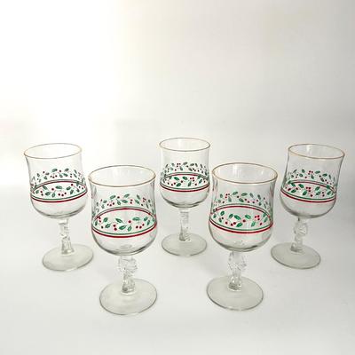 Vintage Holly Berry Bow Stem Goblets Arby's Promo Christmas Collection