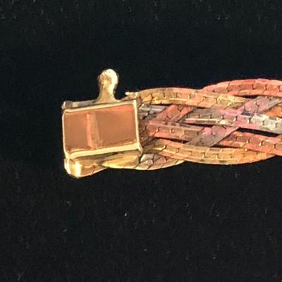 14K Tri-Color Woven 7â€ Bracelet (8g total weight) -Lot J1002