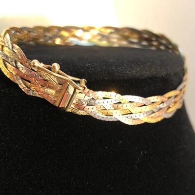 14K Tri-Color Woven 7â€ Bracelet (8g total weight) -Lot J1002