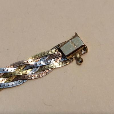 14K Tri-Color Woven 7â€ Bracelet (8g total weight) -Lot J1002