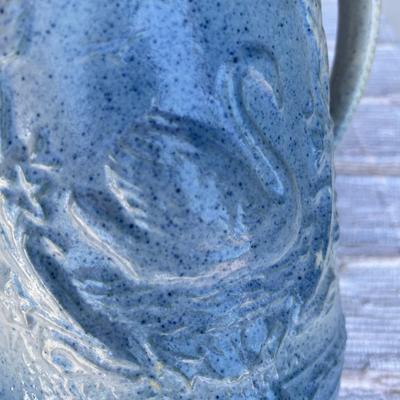 Blue & White Salt Glaze Pitcher w/ Swan