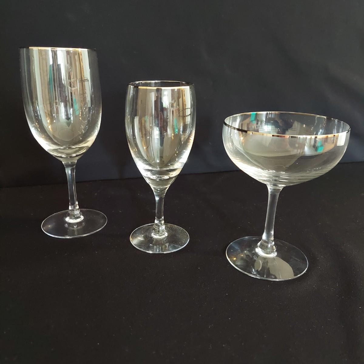 Mid Century Fostoria Crystal Stemware w/ Silver Trim, 36 Piece Set (K