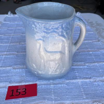 Blue & White Salt Glaze Pitcher Deer