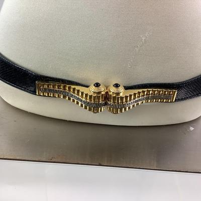 569 Vintage Judith Lieber Couture Black/Gold Adjustable Leather Belt