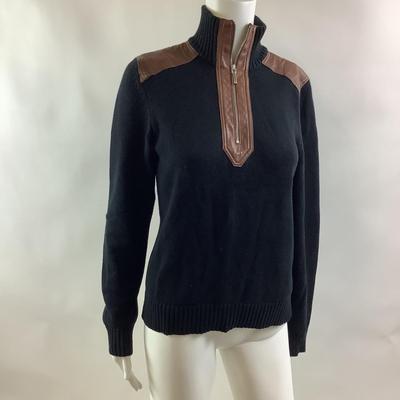 Lot 585 Vintage. Ralph Lauren 1/4 Zip Pullover Sweater with Leather Patches