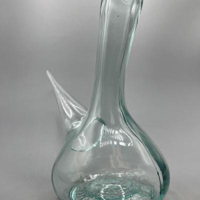 Spanish Hand Blown Glass Porron Wine Decanter Pitcher - Grape Vine Etched | #2054381363