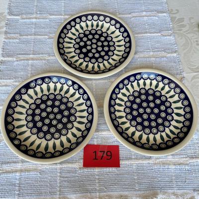 Polish Blue & White Pottery Lot of 3 Luncheon Plates