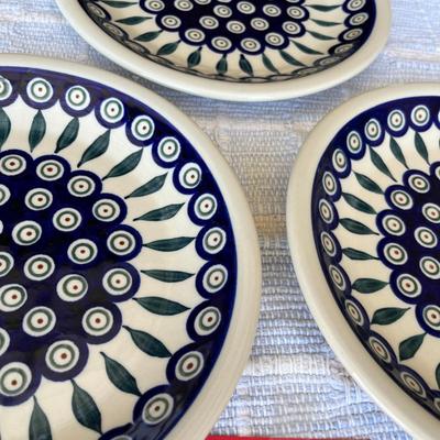 Polish Blue & White Pottery Lot of 3 Luncheon Plates