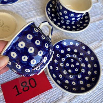 Polish Blue & White Pottery 3 Cups & Saucers