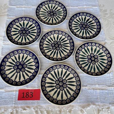 Polish Blue & White Pottery 7 Pinwheel Salad Plates