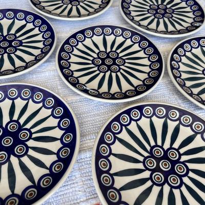 Polish Blue & White Pottery 7 Pinwheel Salad Plates