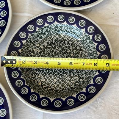 Polish Blue & White Pottery Lot of 7 Small Dinner Plates