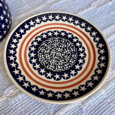 Polish Blue & White Pottery Covered Tray Cheese Dish