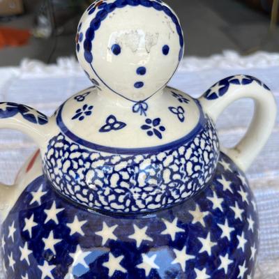 Polish Blue & White Pottery Covered Tray Cheese Dish