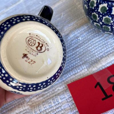 Polish Blue & White Pottery Cream & Sugar