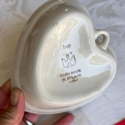 Polish Blue & White Pottery Heart Shaped Dish