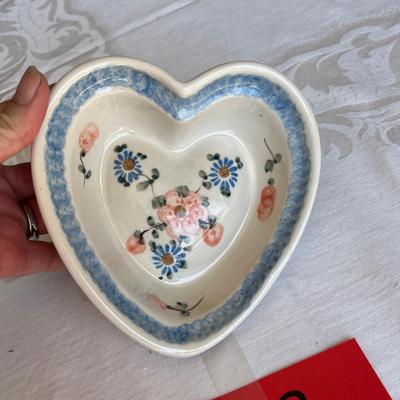 Polish Blue & White Pottery Heart Shaped Dish