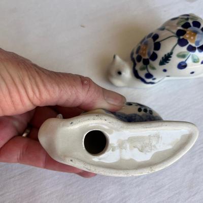 Polish Blue & White Pottery Snail Salt & Pepper