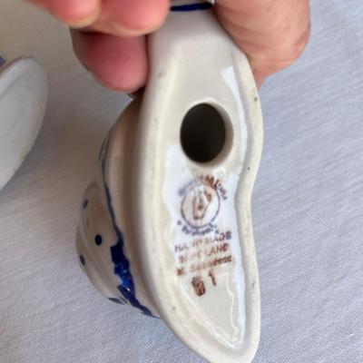 Polish Blue & White Pottery Snail Salt & Pepper