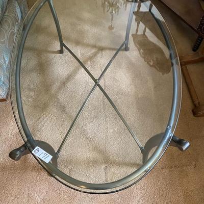 Oval Heavy 1/4" Glass Coffee Table on Grey Iron Frame