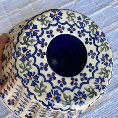 Polish Blue & White Pottery Jello / Bundt Pan mould