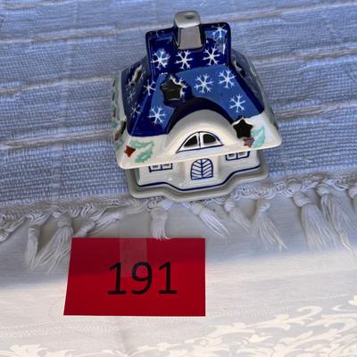 Polish Blue & White Pottery Cottage Fairy Lamp Candle