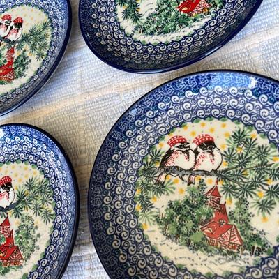 Polish Blue & White Pottery Birds Plates