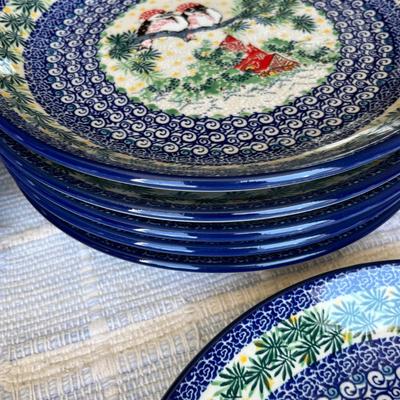 Polish Blue & White Pottery Birds Plates