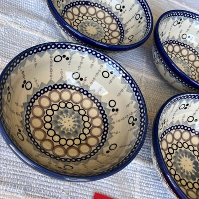 Polish Blue & White Pottery 4 Deep Bowls