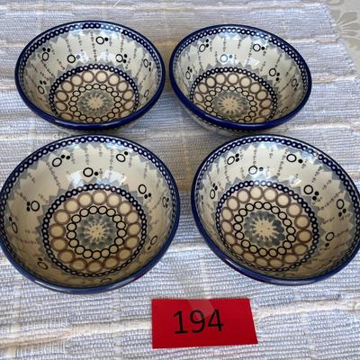 Polish Blue & White Pottery 4 Deep Bowls