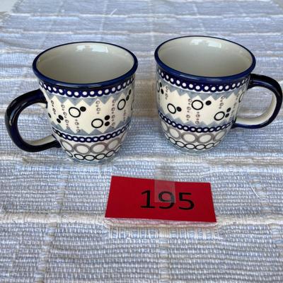 Polish Blue & White Pottery 2 Large Mugs